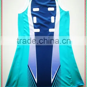 Blue Custom OEM Sublimation Sports Netball Dress thumbnail-2