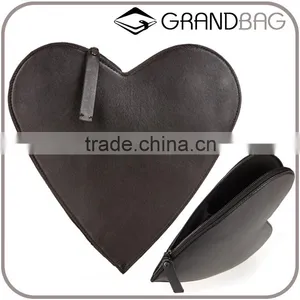 Heart Shaped Black Plain Leather Clutch Bags Hand Bag Handbag for Women thumbnail-1