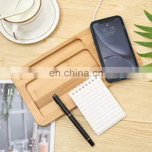 New Notebook 3in1 Wireless Fast Charging Tray Mobile Phone Stand Dock Holder Pen Slot Bamboo Office Table Organizer Set thumbnail-3