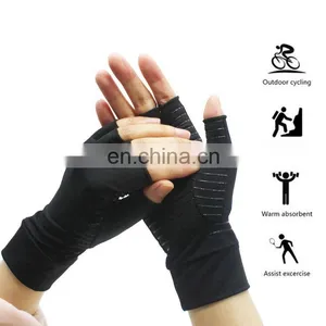 Copper Infused Therapy Reducing Swelling Fingerless Hand Pain Relief Compression Arthritis Gloves thumbnail-2