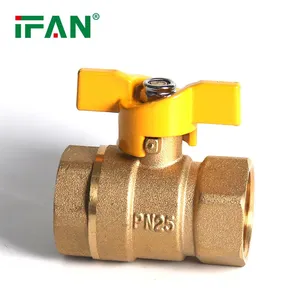 IFAN PN25 Butterfly Handle Yellow Brass Ball Valve Natural Gas Brass Valves thumbnail-1