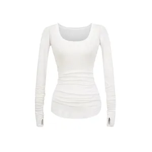 Solid Color Design Niche Long Sleeve Sleeve T-shirt Sexy Spice Girl Big U Collar Light Breathable Base Shirt thumbnail-5