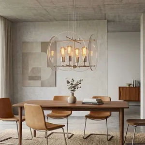 Globe Frame Chandelier – 4-Light Acrylic Disc & Exposed Bulb thumbnail-4