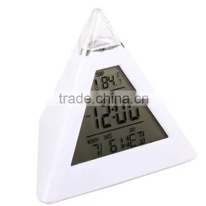 Multi Color Change Electronic Pyramid Thermometer Date Display LCD Alarm Clock thumbnail-1