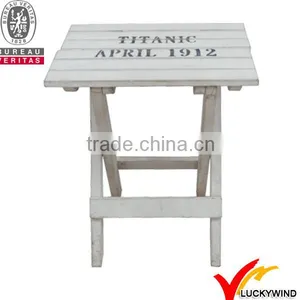 Vintage White Slats Wooden Small Folding Stool thumbnail-1