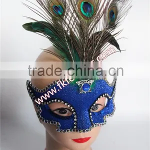 Blue Peacock Feather Carnival Mask Halloween For Party Decorations thumbnail-5