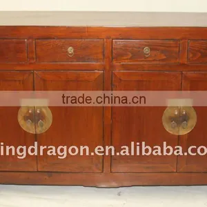 Chinese Antique Old Wood Colour Finished Buffet Four Drawer Four Door Cabinet thumbnail-1