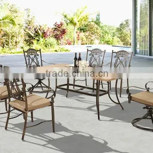 Premium Quality Garden Patio Terrace Deck Cast Aluminum Bronze Living Accents Outdoor Furniture Mosaic Table With Swivel Chairs thumbnail-1