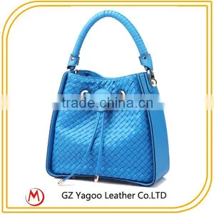 Sky Blue Woven PU Cheap Bucket Bag thumbnail-2