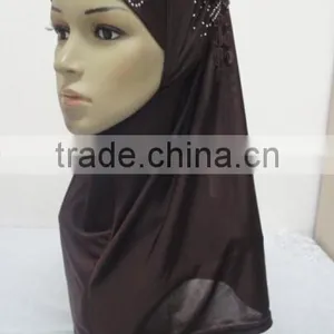 H310 Latest Instant Hijab With Lace and Rhinestones,muslim Scarf thumbnail-3
