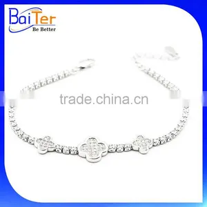 Turkish 925 Sterling Silver Four Leaf Clover Mother of Pearl Cz Tennis Bracelet thumbnail-3