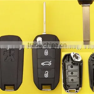 Peugeot Car Key 3 Button Flip Remote Replacement Key Shell With Groove Blade thumbnail-1