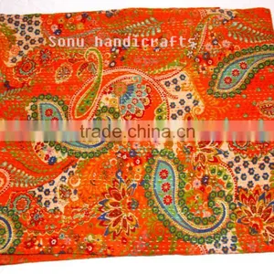 Paisley Print King Size Kantha Quilt, King Kantha Bedspread, Becover, Bohemian Throw Blanket, Queen Size Traditional Quilt Size thumbnail-5