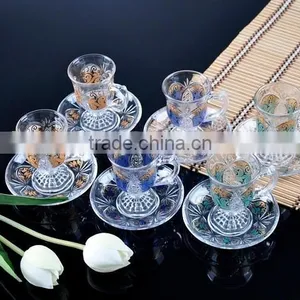 Small Round Decal Tea Glass Cup and Saucer Set thumbnail-3