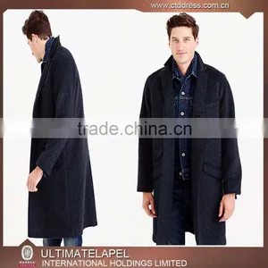 Trendy Navy Blue Custom Made Woven Wool Fabric for Winter Overcoat thumbnail-1