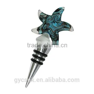 Novelty Gold Sand Starfish Shaped Colorful Murano Glass Wine Accessory Wine Stopper thumbnail-2