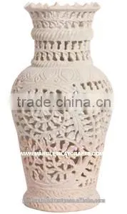 Soapstone Home Decorative Flower Pot With Carving Work thumbnail-1