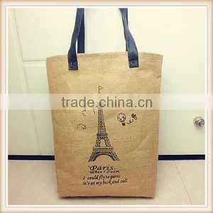 Fashion Lady Jute Shopping Bag With PU Handle thumbnail-3