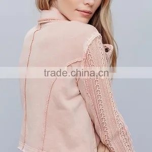 New Arrivals Autumn Winter Cropped Crochet Moto Ruffled Fashion Pink Jacket Girls thumbnail-6