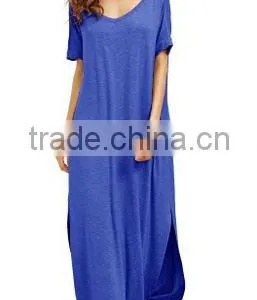 Women's Casual Loose Pocket Short Sleeve Split Long Maxi Dress thumbnail-1
