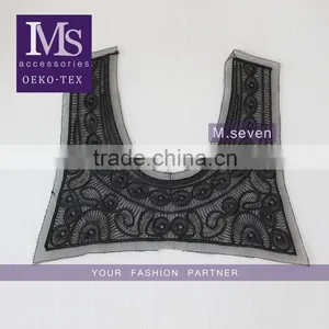 Good Quality Black 100% Polyester Lace Collar Embroidery Lace Applique thumbnail-1