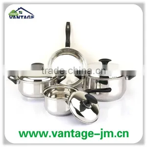 High Quality Bakelite Handle Glass Lids 7pcs Non Stick Stainless Steel Cookware thumbnail-2