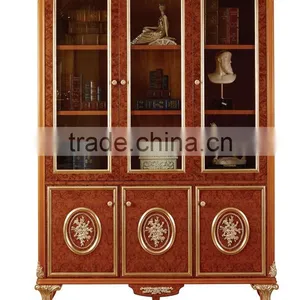 Luxury Executive Office Desk/Reading Table, Exquisite Carved Wood 3 Door Bookcase, Graceful Home Office Furniture thumbnail-3