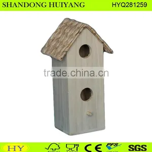 Cheap Unfinished Natural Paulownia Wood Bird Cage With Maize Leaf Roof thumbnail-1