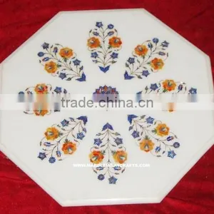 Marble Inlay Table Tops, White Marble Octagonal Coffee Table Top thumbnail-1