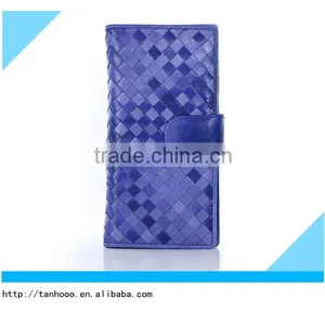 Black Pink Purple Leather Woven Bifold Wallet thumbnail-1