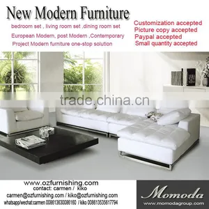 JR8025 Elegant Chic Contemporary White Cow Leather Stainless Steel Metal L Shape Living Room Sofa Set Home Furniture thumbnail-1