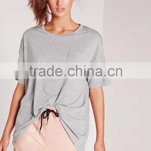 Overseas Women Pocket Front Grey Color Oversized t Shirts thumbnail-1