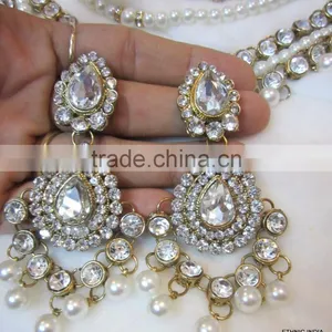 PEARL Gold Plated BRIDAL Necklace EARRING Set thumbnail-4