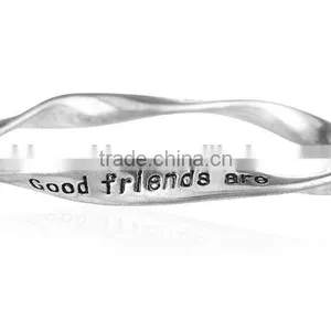 Good Friend Custom Engraved Bangle Fashion Design Friendship Bangles Twist Metal Bangle for Friend Gifts thumbnail-6
