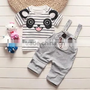 2016 New Design Cute Cartoon Bear Pattern Cotton Long Sleeve T-shirt High Qulaity Jeans Baby Boy Clothes 1st Birthday Outfits thumbnail-1