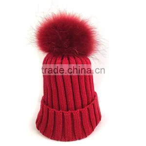 Myfur Red Raccoon Fur Bobble Warm Wholesale Knitting Beanie Hat thumbnail-1