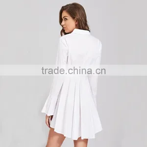 Women Flower Emboriedered Long Sleeve Clothing, White High Waist Shirt Dress thumbnail-4