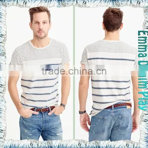 2017 Designer Mens Quality Striped Organic Cotton 0 Neck T Shirts thumbnail-3