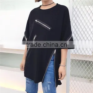 2017 New Style Women Zip up Cotton t Shirts With Wholesale Price thumbnail-1