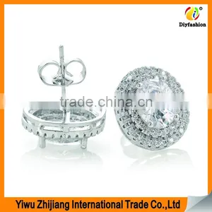 Double Row Diamond Oval Zircon Platinum Plating Earrings thumbnail-2