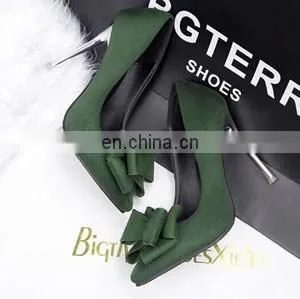 2015 New Office Ladies Red/Green/Black Color Shallow Mouth Bow Pointed Plus Size High Heel Shoes Fashion Suede Heels thumbnail-5