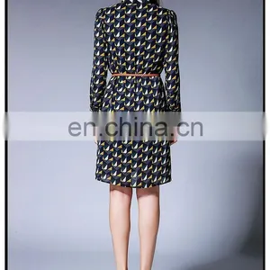 Side Vent Open Chiffon Print Dress Hot Sell Styles Chiffon Bow Dress thumbnail-6