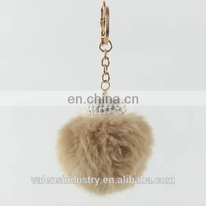 New Design Custom Faux Rabbit Fur Pom Pom Ball Keychain With Crystal Decorated for Girls' Gift Bag Accessories Car Pendant thumbnail-4