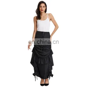 Belle Poque Vintage Retro Gothic Victorian Edwardian Bustle Style Black Skirt BP000405-1 thumbnail-2