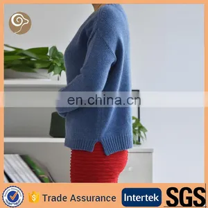 O Neck Knitted Wholesale Long Sleeve Cashmere Sweater Women thumbnail-2