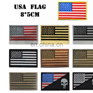 USA National Flag Embroidery Badge /Wholesale Country Merrow Stitch Hig Embroidery Patch Velcr on Backing for Clothes, Hat Bag, thumbnail-1