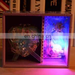Coupler Romantic Gift Heart Shape Mirror Bottle Set Clear Glass Wishing Bottle With Led Light thumbnail-1