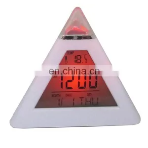 7 Colors Changed Night Lighting Digital Thermometer Triangle Digital Clock Led thumbnail-1