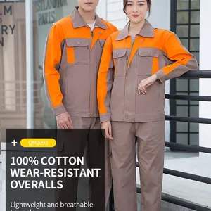 Summer Thin Pure Cotton Color Matching Long Sleeved Top Workshop Auto Repair Factory All Cotton Work Suit Set thumbnail-1