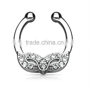 Masked Ball CZ Crystal Fake Septum Clicker Nose Piercing Body Jewelry thumbnail-2